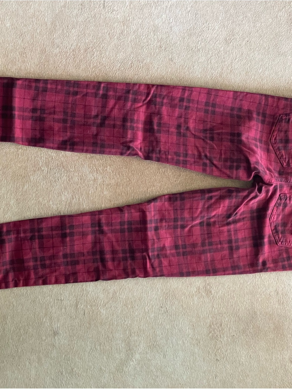 Red Plaid Hi Rise Jeggings - Picture 5 of 6